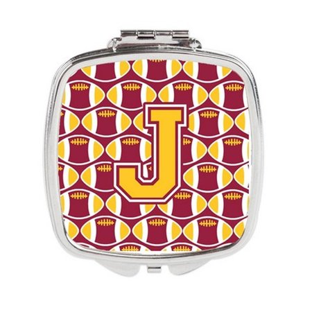 CAROLINES TREASURES Letter J Football Maroon and Gold Compact Mirror CJ1081-JSCM